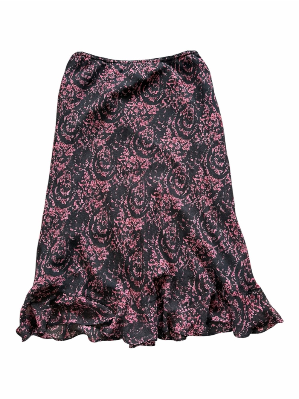Vintage TRAMP Ruffle Midi Skirt Black Pink Paisley Y2K Slip Fairy Grunge Small
